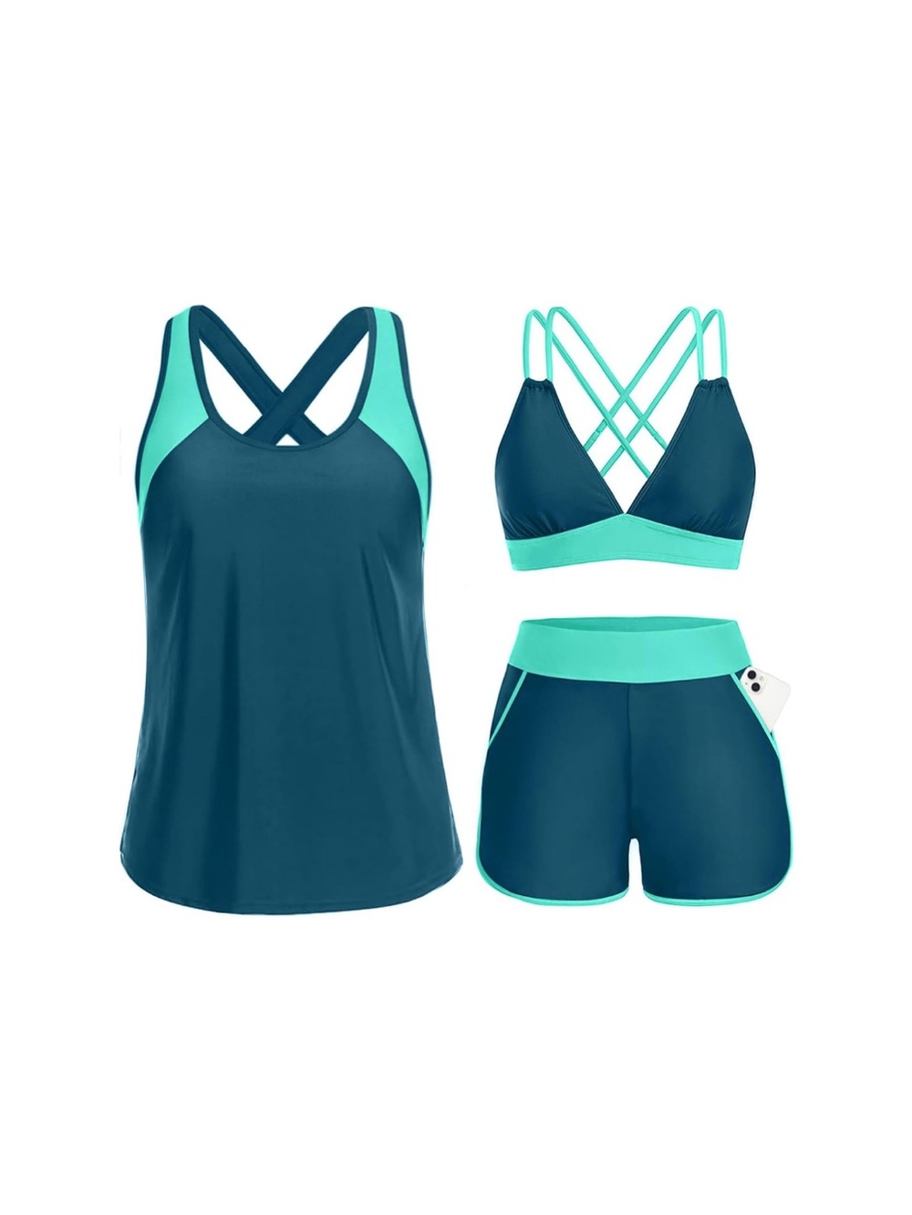 Teal & Mint Crossback Active Sports Bra Set